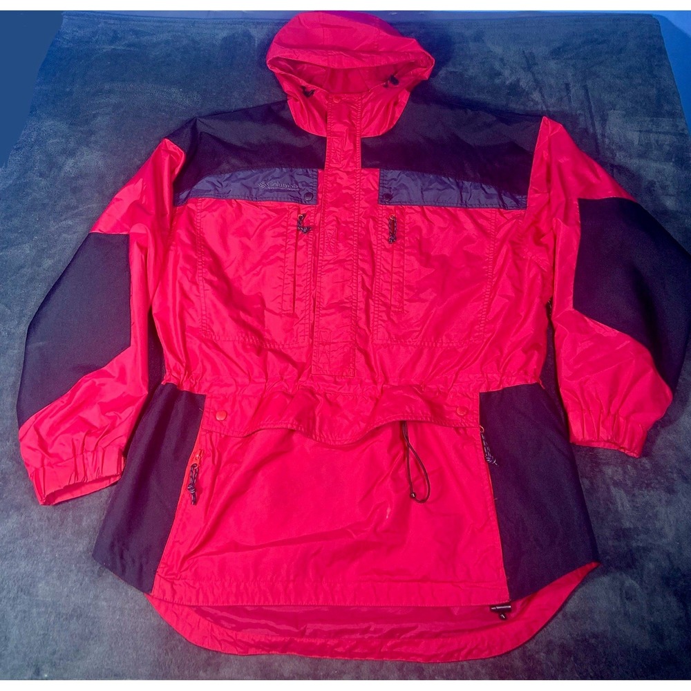 Men's Columbia Sportswear Red Black 1/2 Zip Pullover Hooded Jacket Large